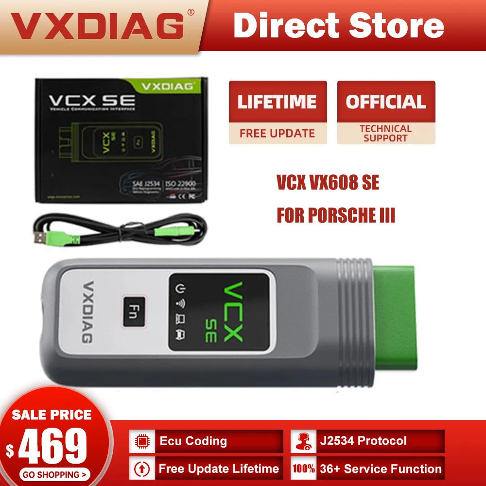 

VXDIAG VCX VX608 SE For Porsche III ECU Programming Coding J2534 Protocol Automatic OBD2 Scanner Diagnostic Tools Free Update