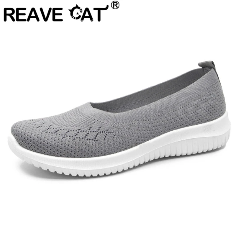 

Балетки женские на толстом каблуке, дышащие вязаные Мокасины с квадратным носком, плоская подошва, эластичные Лоферы для беременных, разноц...