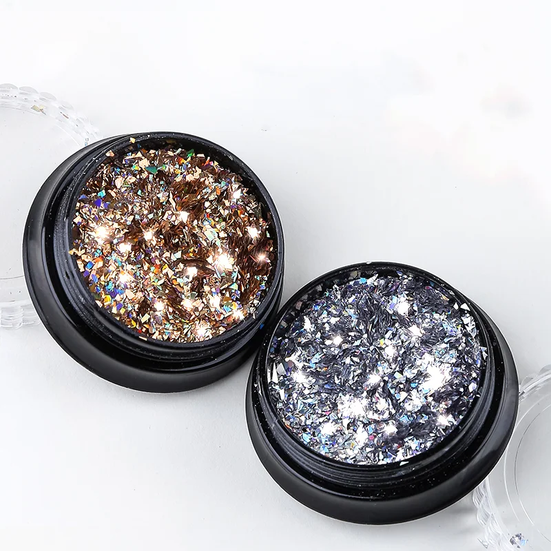 

2022 Nail Art Glitter Sequins Powder Holographic Laser Champagne Silver Colorful Powder Sparkly Hexagon PET Safe Chunky Flakes