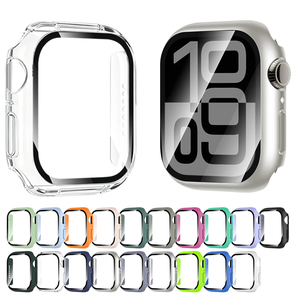 Фото Закаленное стекло + чехол для Apple Watch 11 10, чехол 46 мм, 42 мм, 38 мм, 40 мм, 41 мм, 44 мм, 45 мм, защитная пленка для экрана iWatch 9 8 7 6 5 4 SE №1