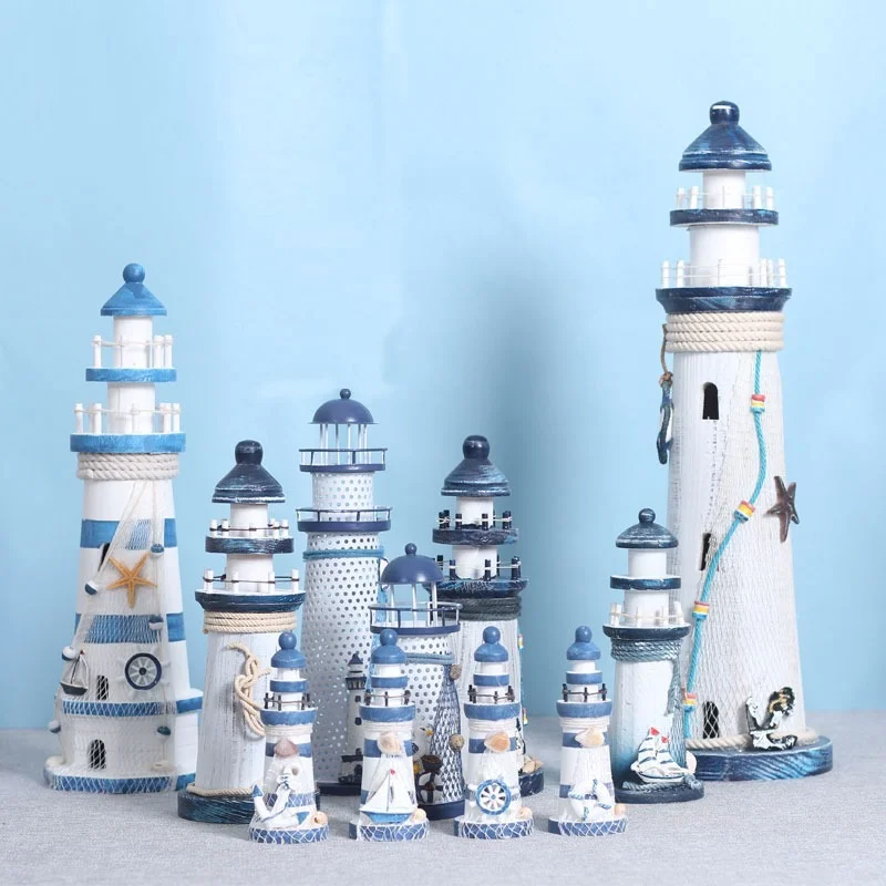 

Mediterranean Wooden Lighthouse Old Decorations Home Decoration Creative Marine Style Decor Gift for Kids Living Room