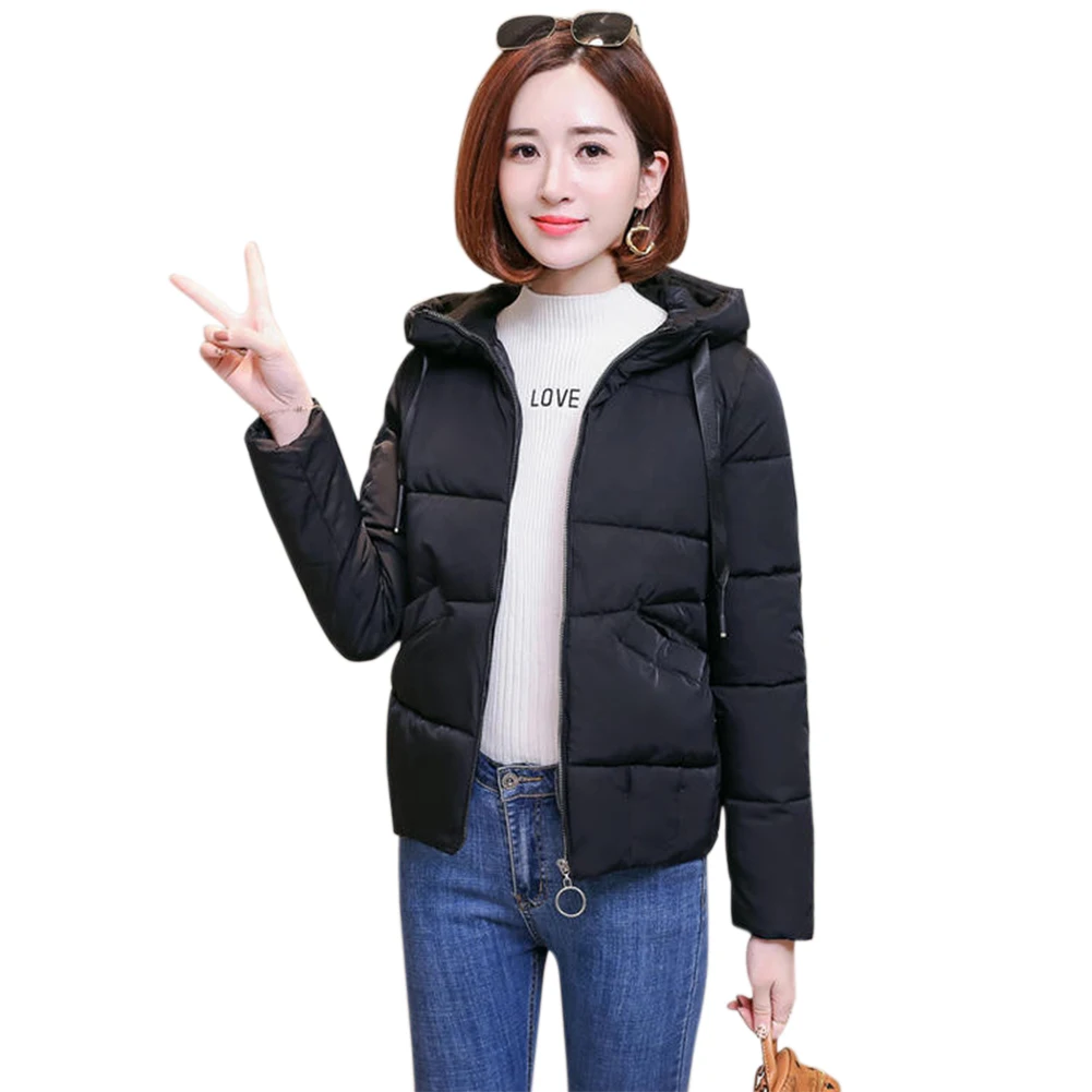

Women Coat Popular Polyester Warm Long Sleeves Solid Loose Hoodies Pocket Down Outfit Daily Leisure Padded Outwear