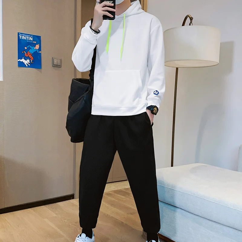 

Мужской спортивный костюм из двух предметов, Повседневная Толстовка с капюшоном и штаны, спортивный костюм, уличная одежда, весна 2021