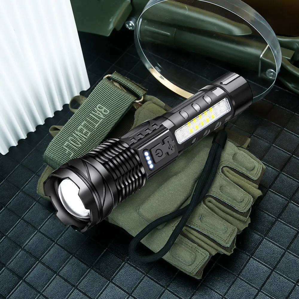 

Flashlight Portable Rechargeable Bright Household LED Lamp Built in Battery with Power Display 30W LED COB Strong Light