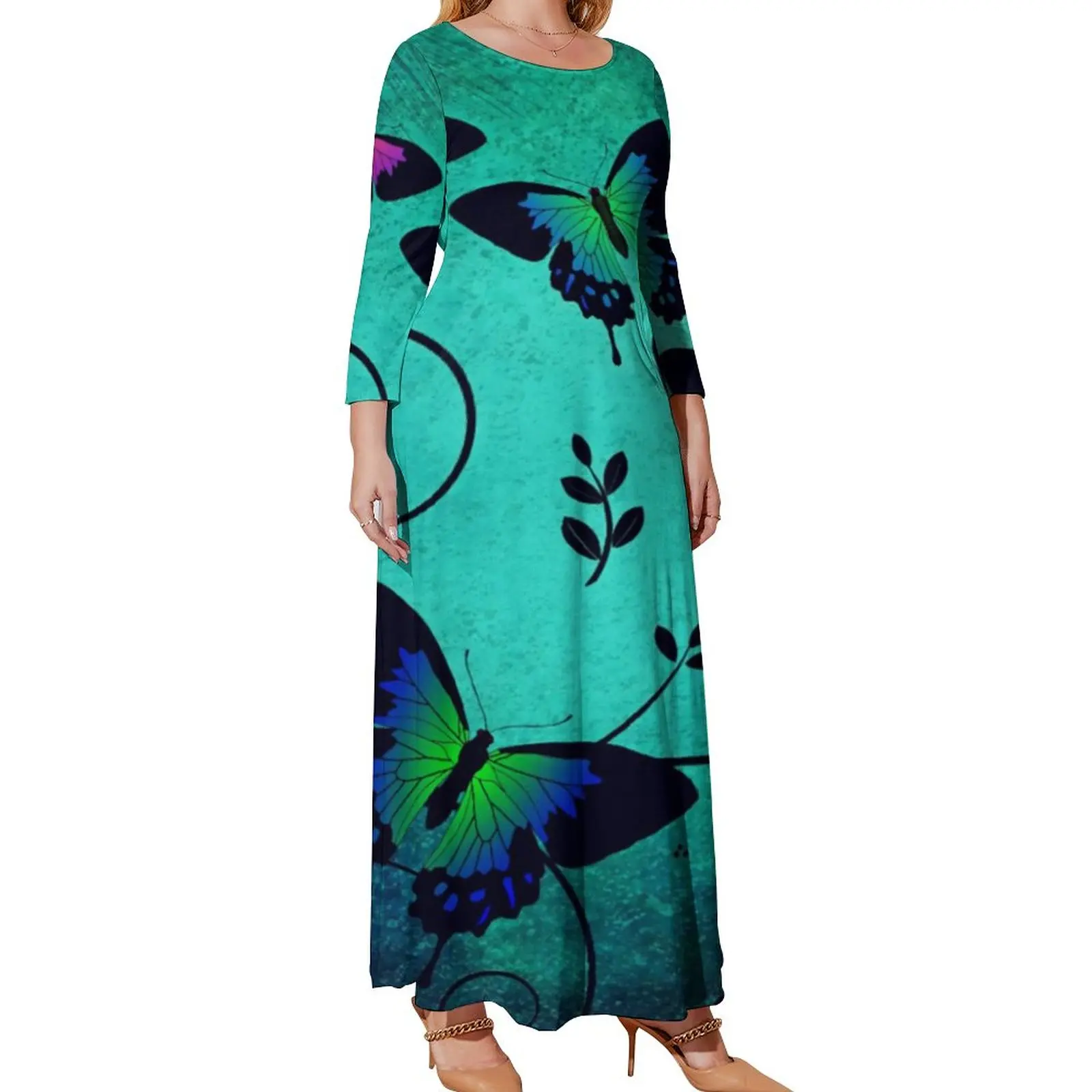 Butterfly Print Dress Magic Animal Boho Beach Dresses Long-Sleeve Street Style Long Maxi Dress Kawaii Vestido Plus Size 4XL 5XL