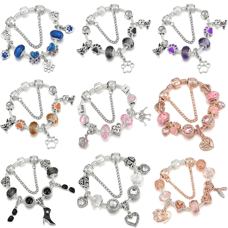 

Pendants Beads Pandola Bracelet For Jewelry Making Charms Paws Bones Earth Tower Cat Dog Electric Car Keys Sunglasses Leaves