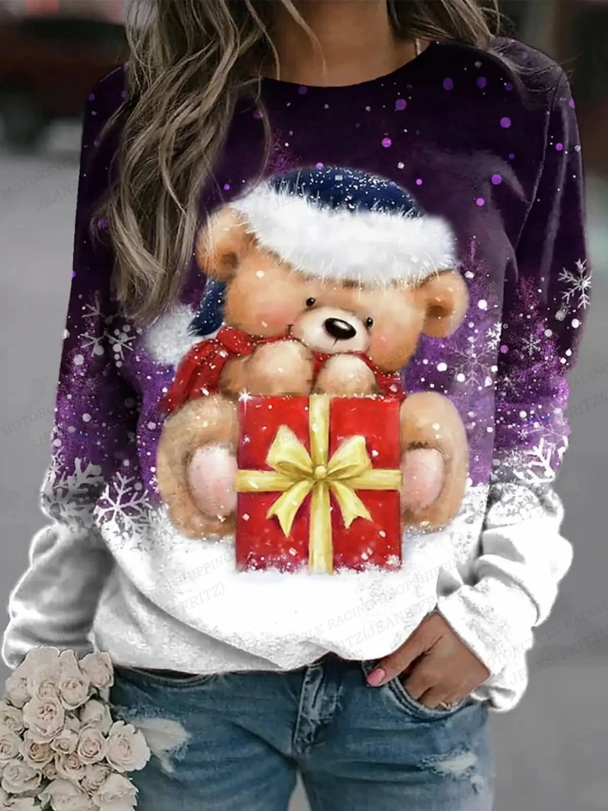 

Худи женское с 3D-принтом медведя, модная Рождественская Толстовка с 3d рисунком, пальто для девочек, свитшот с изображением животного, худи со снеговиком, Женская толстовка в стиле Харадзюку оверсайз