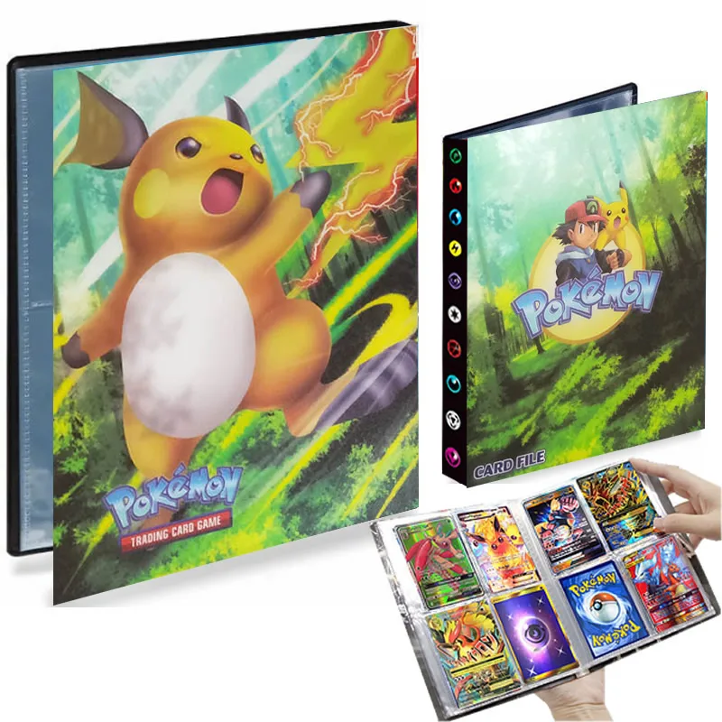 

4 Pocket Raichu Pokemon Album 240 Card Book Map Holder Playing Game Livre Pokémon Binder Folder Loaded List Collection Kids Toys
