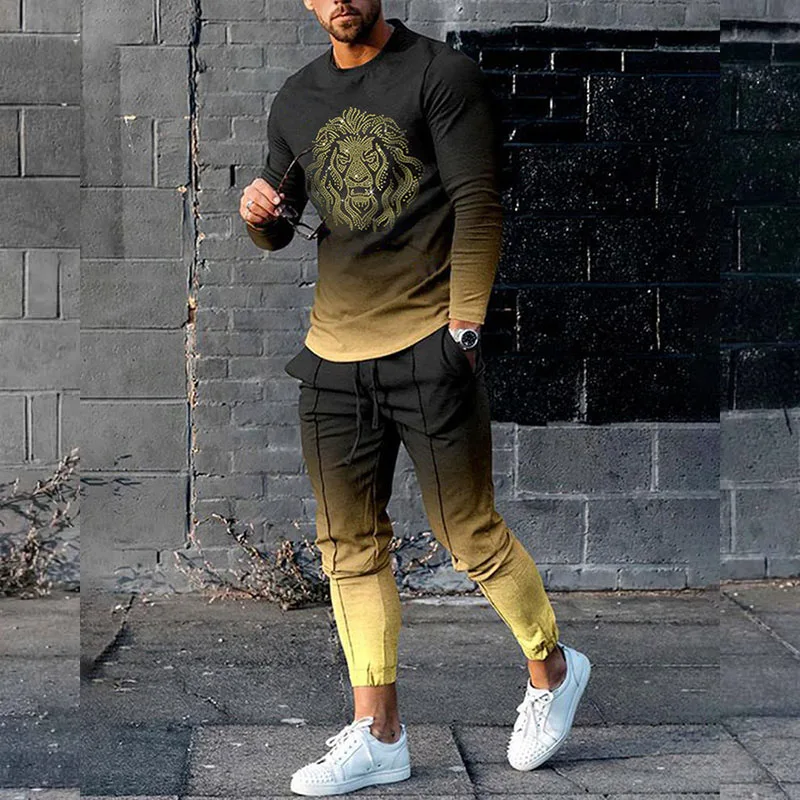 New Men's Business T-shirt Suit Autumn And Winter Fashion Streetwear Oversized O-neck Two-piece Outdoor Sportswear For Men