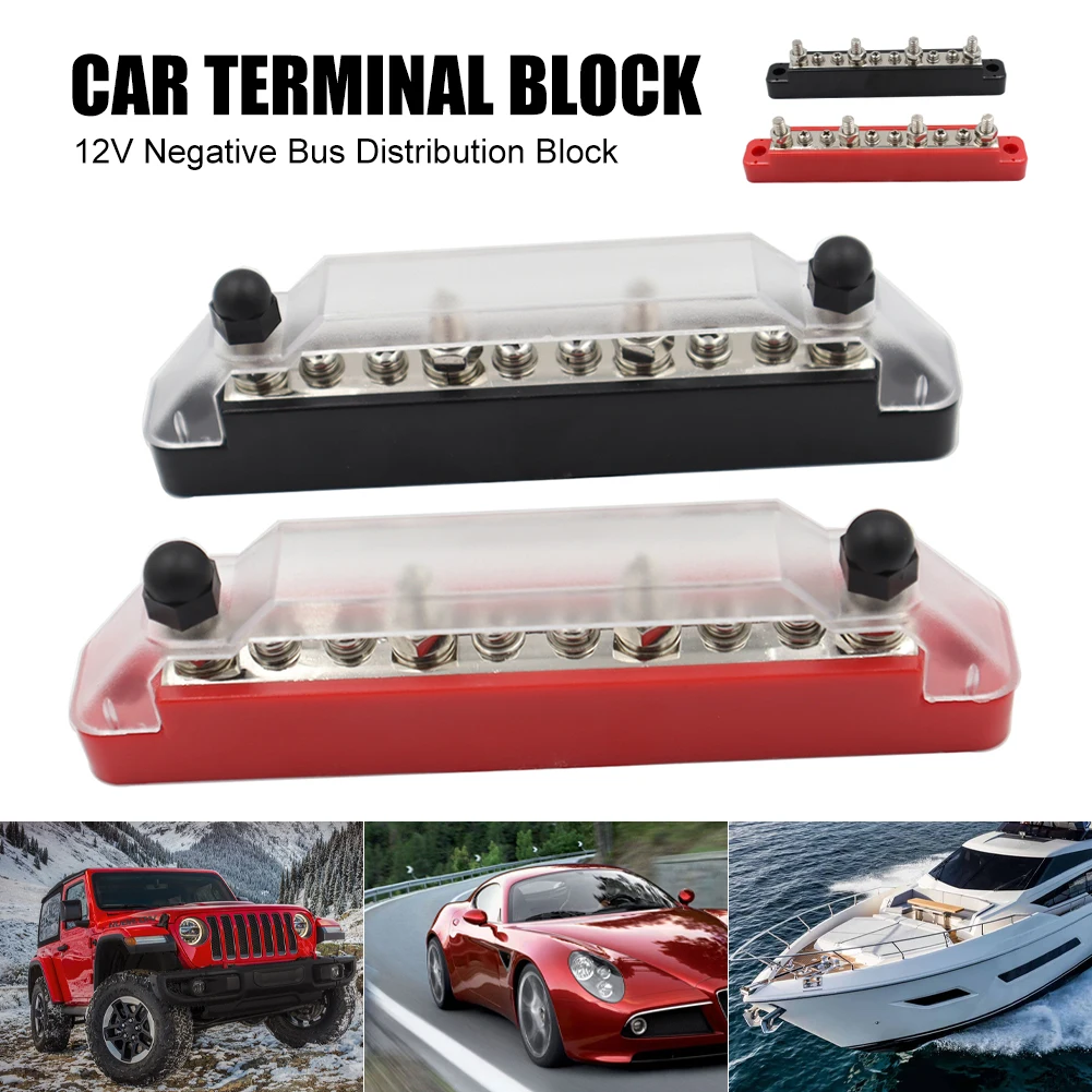 

Bus Bar Power Distribution Block M6 Terminal Studs M4 Terminal Screws Battery Busbar with Cover for Car Marine Positive Negative