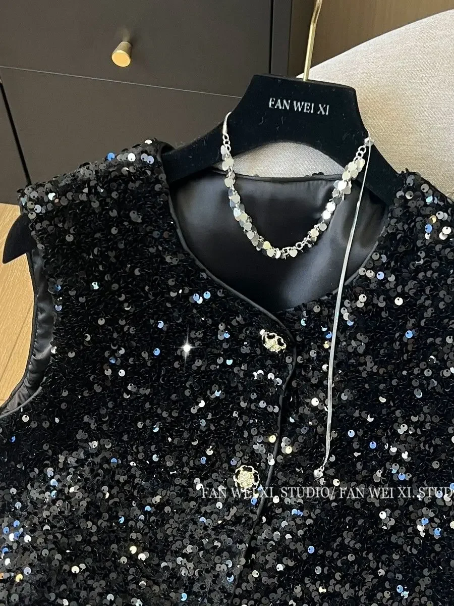 Новый жилет с блестками в китайском стиле для тяжелой промышленности женский