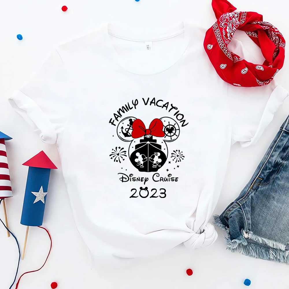 

Disney Cruise 2023 Vacation Clothes Women Minnie Mouse Harajuku T-shirt Young Style Summer Basic Camiseta Mujer Free Shipping