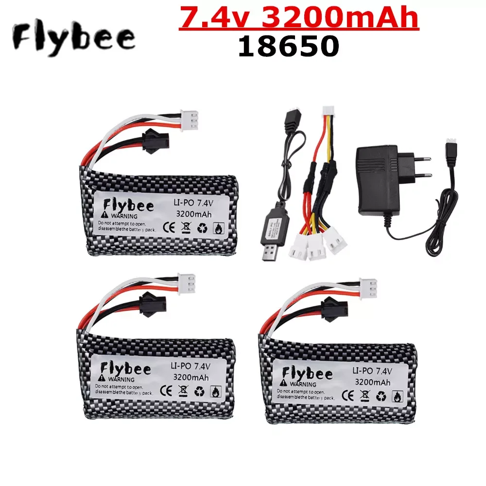 

7.4V 3200mAh Lipo Battery for WPL MN99S D90 U12A S033g Q1 H101 Rc Boats Car Tanks Drones Parts 7.4V 18650 Battery With SM