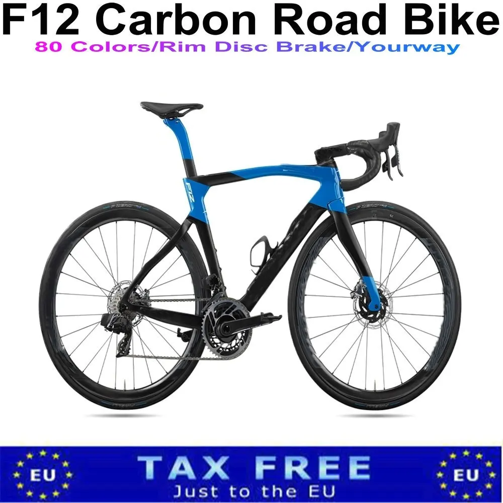 

T1000 F12 Road Complete Bike Blue Carbon Bicycle Rim Brake with R7010 groupset 50mm Disc Hub Wheelset