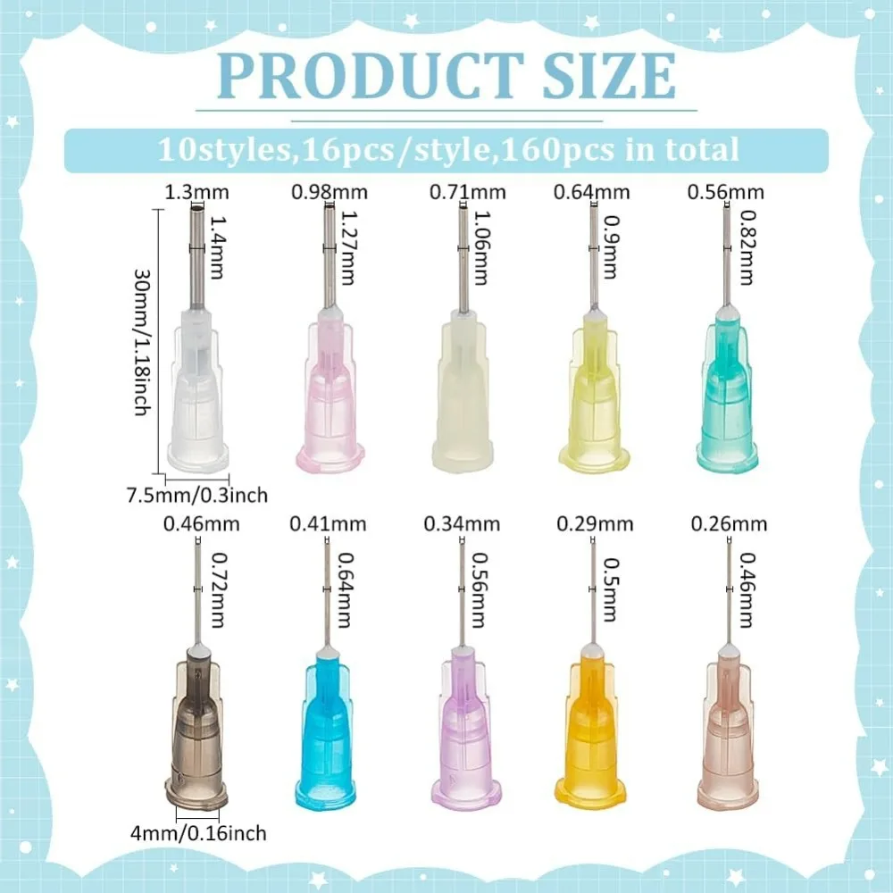 160 шт. иглы для заправки жидких чернил 0 5 дюйма 10 различных манометров