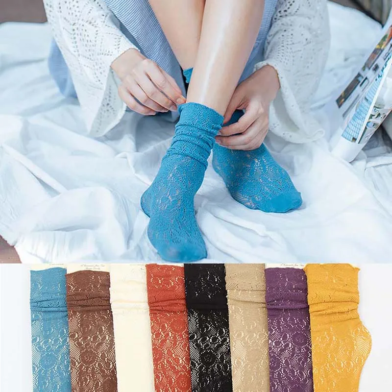 

Lace Mid-tube Women's Stockings Solid Color New Fashion Socks Spring Autumn Summer Cotton Soft Sexy Hollow Ins Women's Socks
