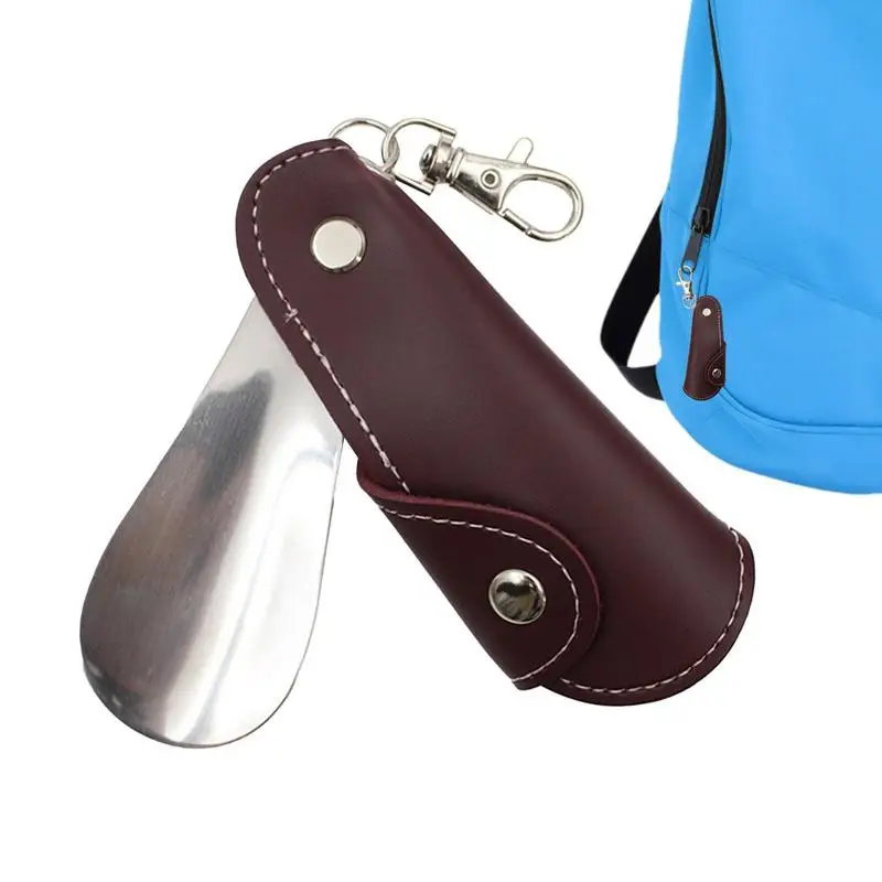 Keychain Travel Shoe Horn Pu Leather Handle Grip Shoehorn With With Keychain Portable Short Shoehorns For Boots