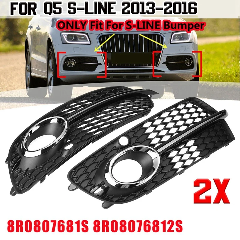 

Front Bumper Fog Light Honeycomb Grille Cover For Q5 Sport 2013-2017 Lower Grille Fog Lamp Bezel