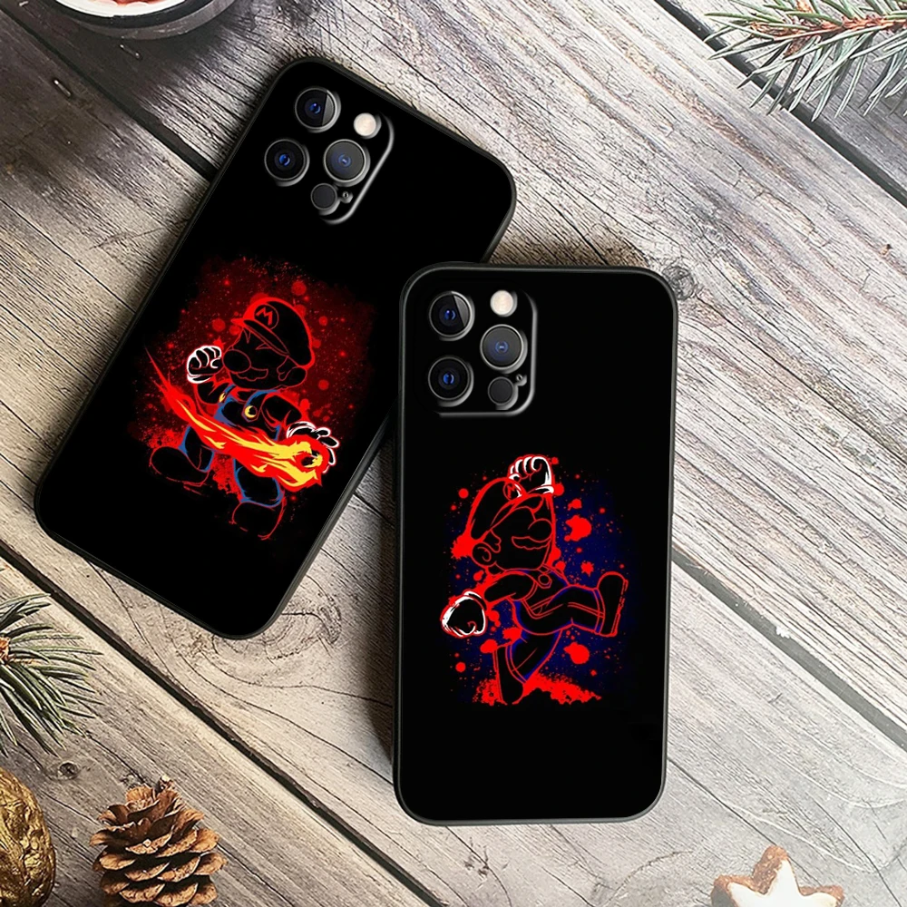 

Cute Cartoon Anime Mario Cool Phone Case For Apple iPhone 14 13 12 Mini 11 XS Pro Max X XR 8 7 6 Plus 5 SE 2020 Black Cover