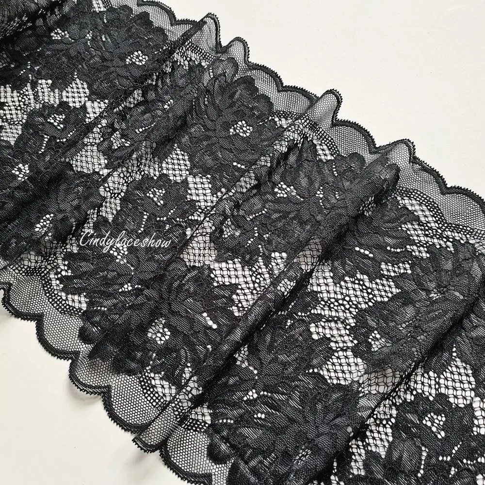 2 ярдов 21 см ширина Цветочная вышивка стрейч эластичная кружевная отделка черный