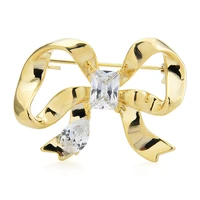 wulibaby cubic zirconia bowknot brooches for women unisex 2 color new classic brooch pin gifts
