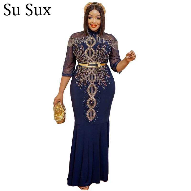 

African Dresses For Women Party Maxi Dress African Clothes Sequins Tassels O Neck High Waist Robe Vestidos Nightclub 2022 Autumn