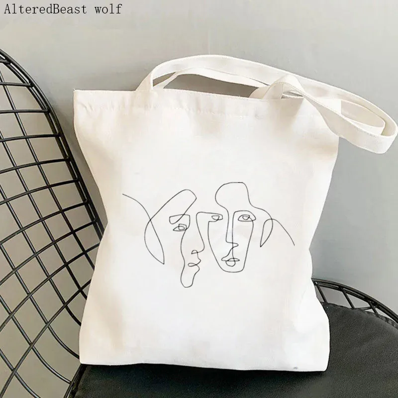 

Women Shopper bag One Line art Printed Kawaii Bag Harajuku Shopping Canvas Shopper Bag girl handbag Tote Shoulder Lady Bag