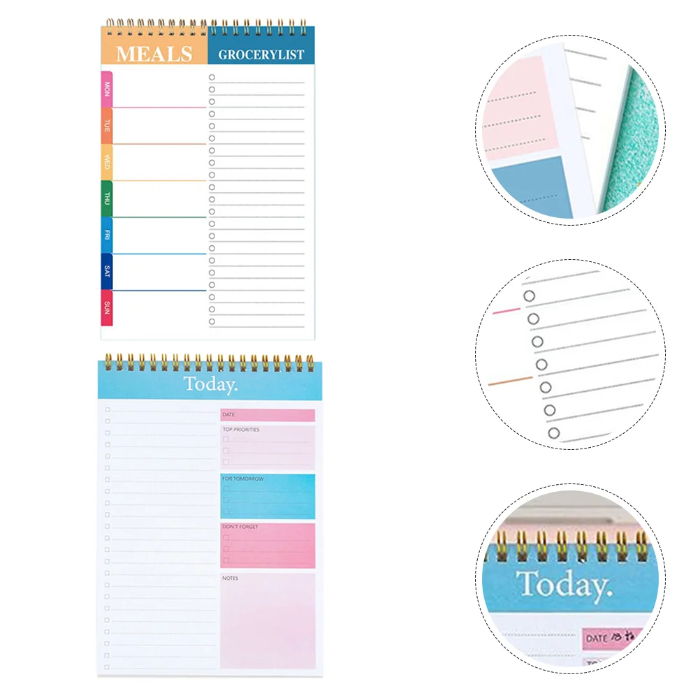 

2 Pcs English Agenda Book Do List Pad Schedule Memo Note Spiral Planning Notepad Daily Planner