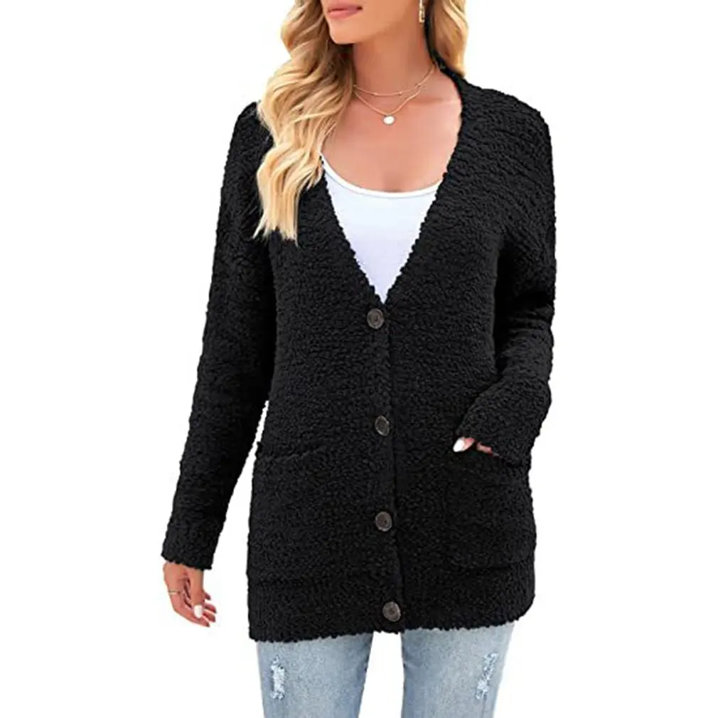 

Женский трикотажный кардиган с V-образным вырезом, на пуговицах