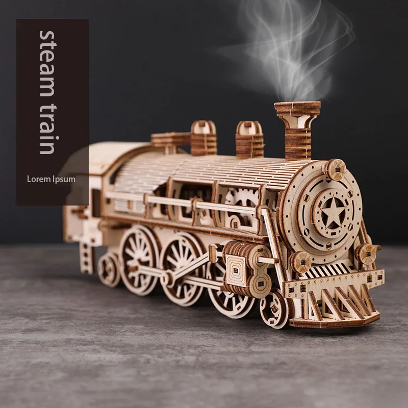 

3D Wooden Steam Train Three-Dimensional Puzzle Difficult Adult Assembled Mechanical Moving Model Children's Assembled Toys