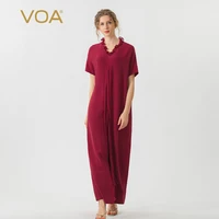 voa 40 momme mulberry silk dark red lace v neck jumpsuit three dimensional decorative streamer silk jump suits for women ke768