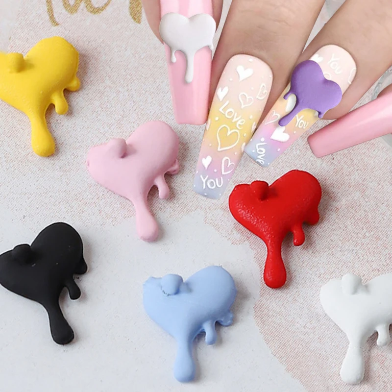

20pcs Colorful Droplets Lava Heart Nail Charms Molten Heart Nail Art Charms Alloy Hearts Charms for Nails Punk Nail Accessories