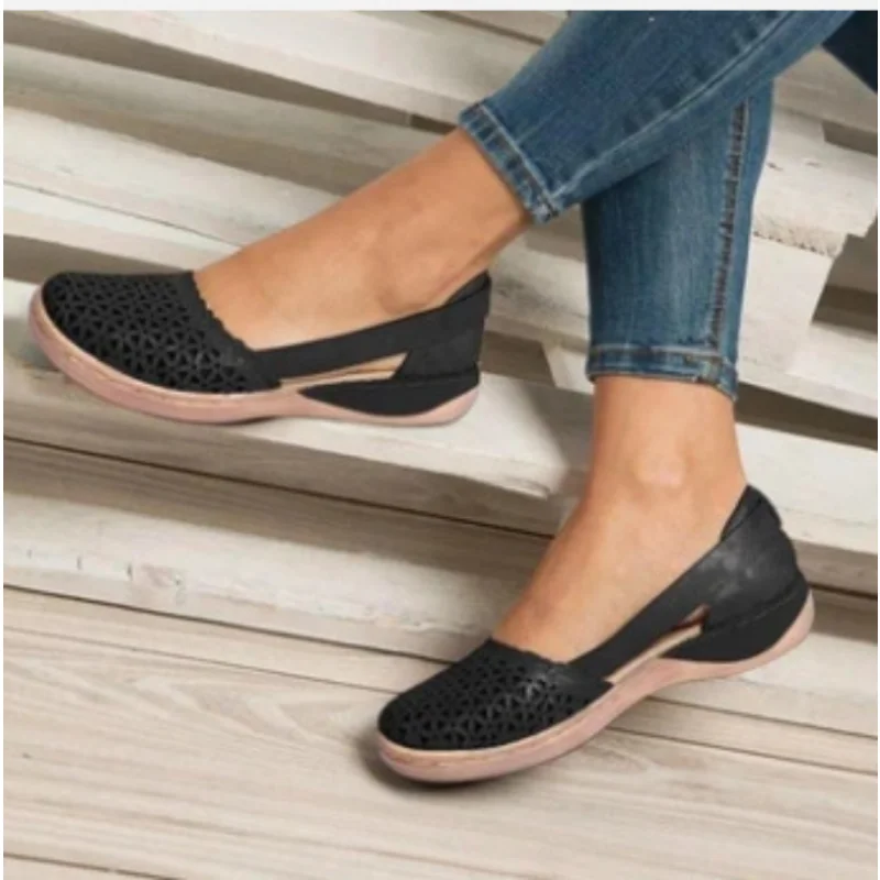Sandal women summer 2023 headband hollowed out elegant low sheet sandals round toe  womens shoes