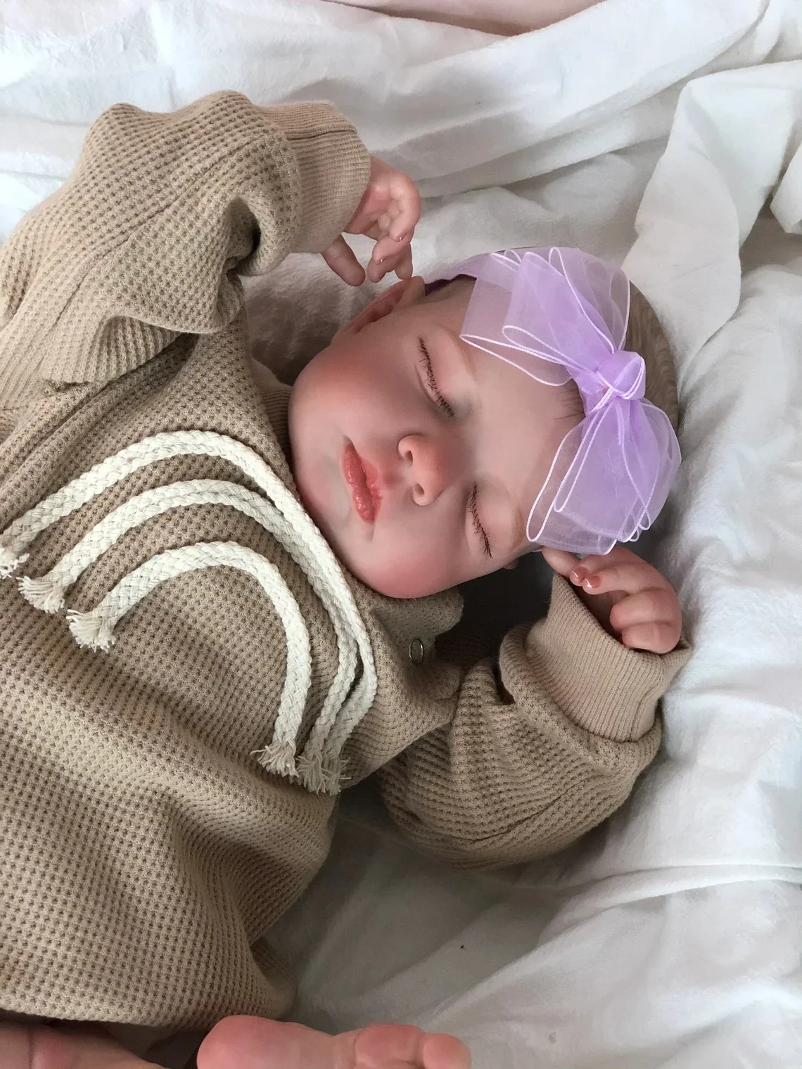 

49CM Already Finished Painted Bebe Reborn Doll LouLou Newborn Sleeping Doll Soft Hand-Drawing Hair 3D Skin Tone Visible Veins