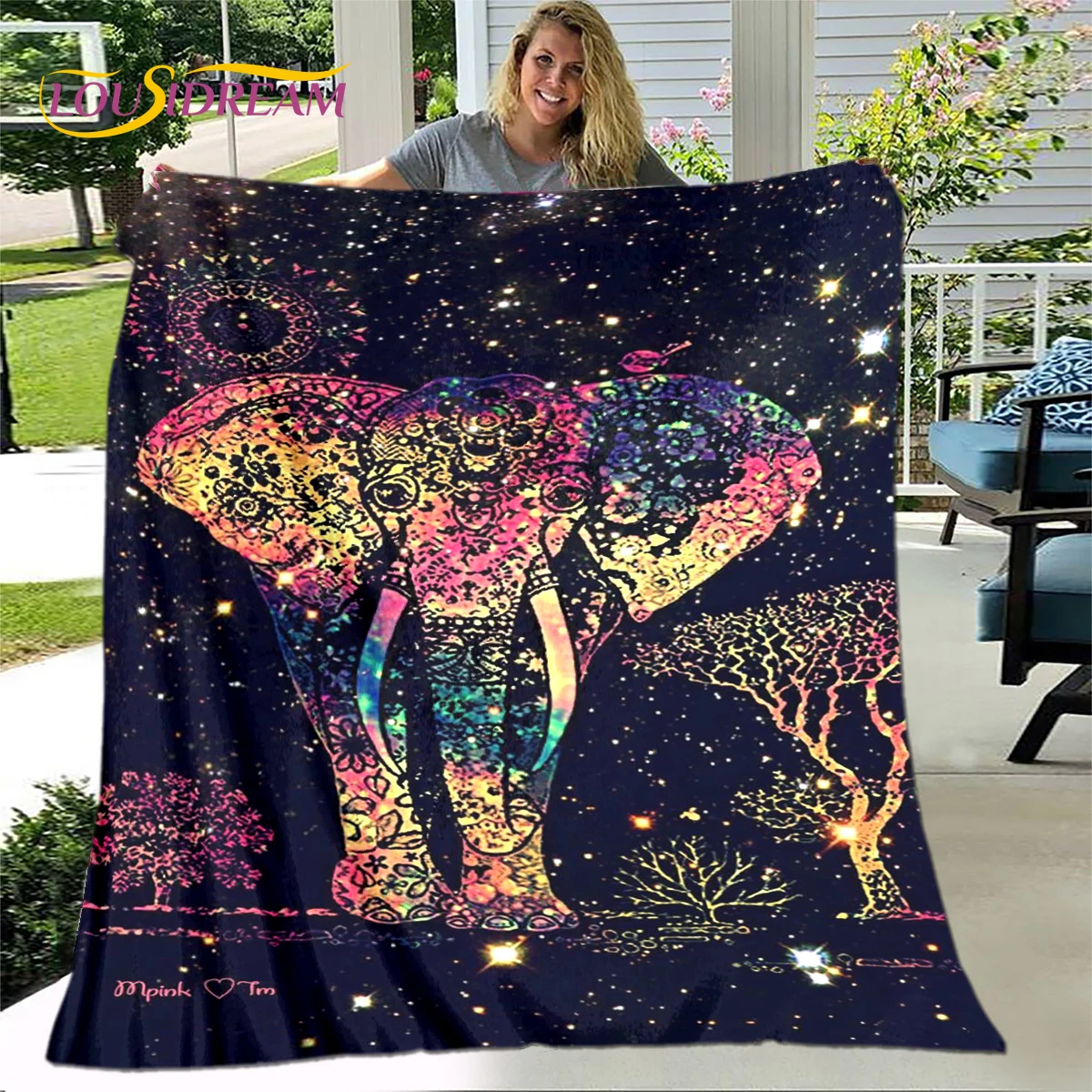 

3D Creative Ethnic Style Mandala Elephant Blanket,Flannel Blanket Throw Blanket,Warm Blanket for Living Room Bedroom Beds Sofa