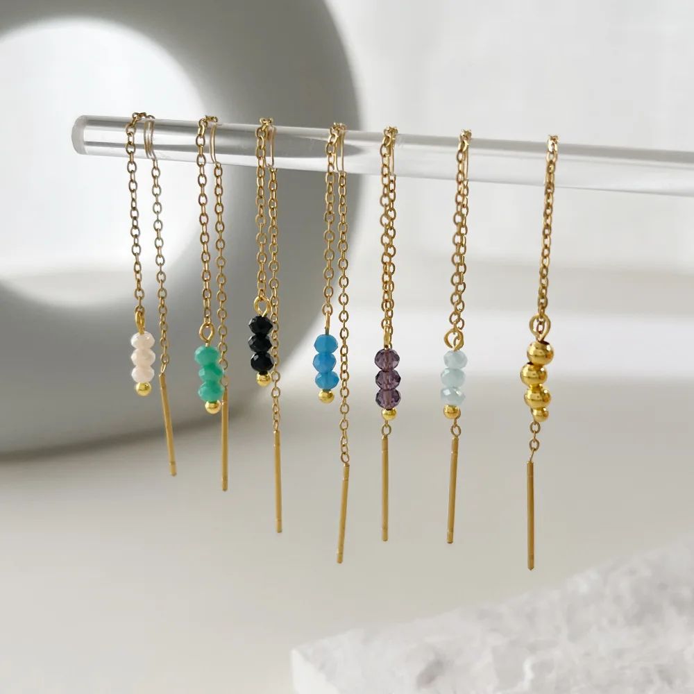 

Fashion Geometric Colorful Acrylic Beaded Earrings for Women Trendy Korea Gold Color Stainless Steel Link Chain Tassel Earrings