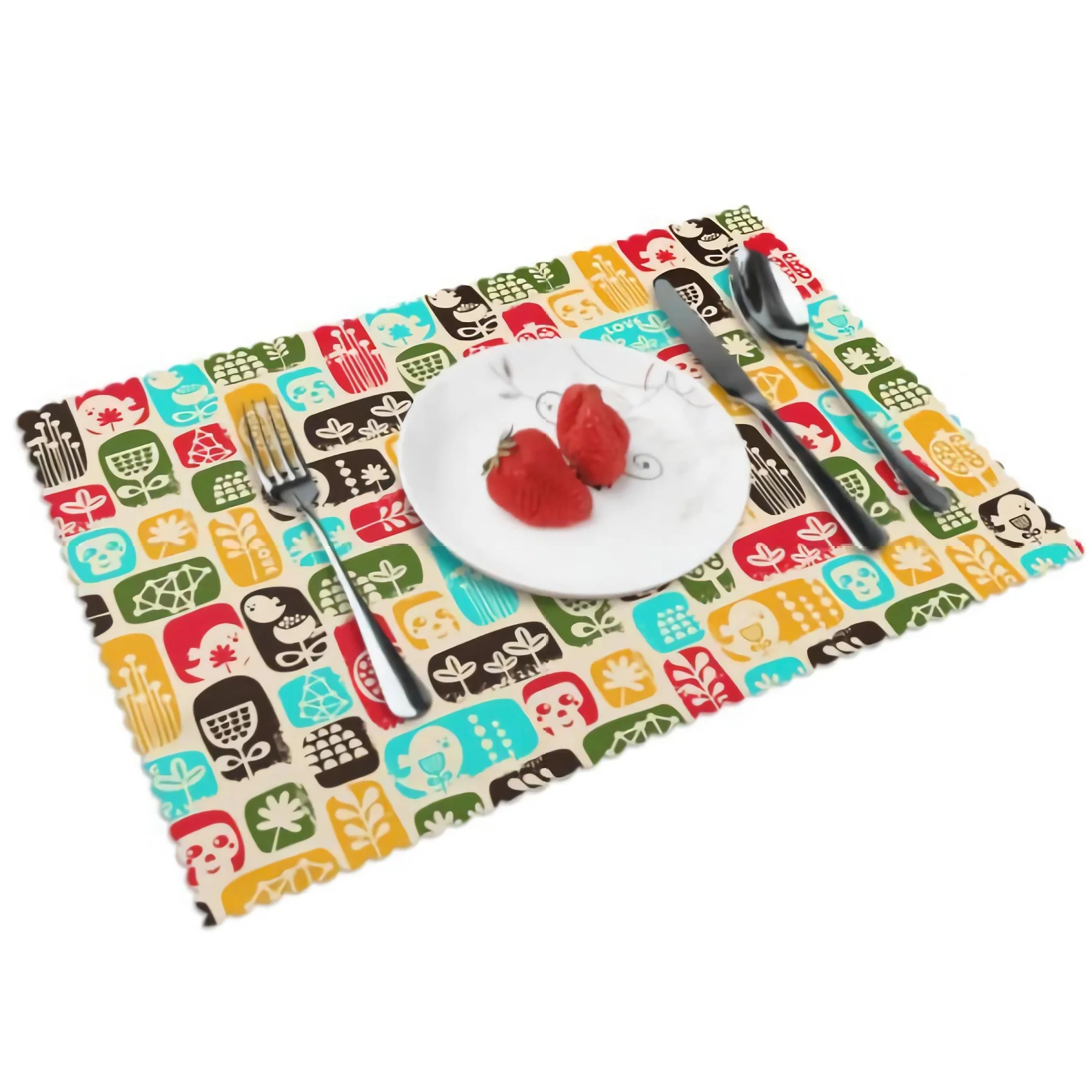 

Creative Floral Birds Placemats for Dining Table Set of 4 Rectangular Heat Resistant Washable Place Mat