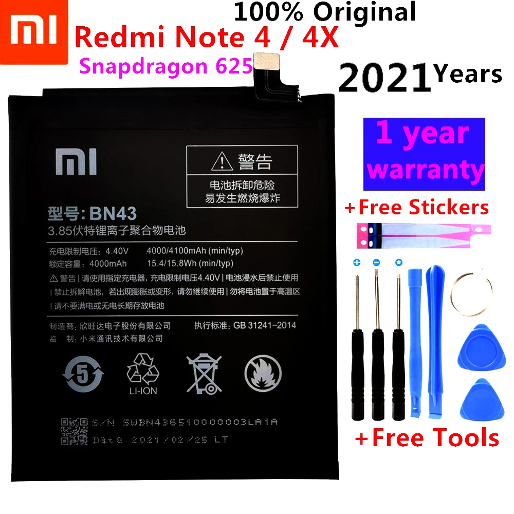 

100% XiaoMi New Original Real 4100mAh BN43 Battery For Xiaomi Redmi Note 4X 3G+32G / For Redmi Note 4 global Snapdragon 625