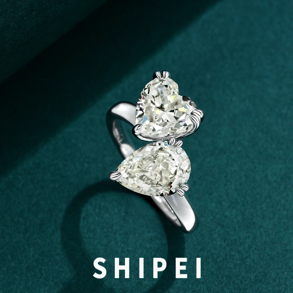 

SHIPEI 925 Sterling Silver Pear 2CT G White Sapphire Crushed Ice Cut Gemstone Ring for Women Wedding Engagement Fine Jewelry
