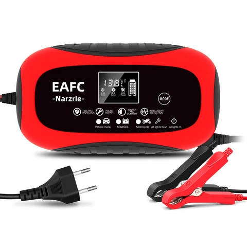 EAFC полностью автоматическое зарядное устройство для аккумуляторов, автомобильное зарядное устройство для аккумуляторов 12 В 8 А, зарядное устройство для ремонта и ремонта мокрых и сухих свинцово-кислотных аккумуляторов с цифровым ЖК-дисплеем