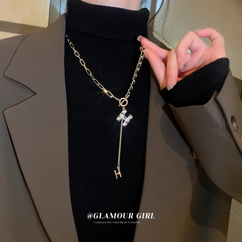 

Zircon Letters Necklaces For Women Initials Chain Stainless Steel Necklace Pendants Women's Hip Hop Jewelry Christmas Gifts