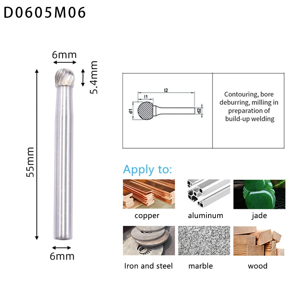 Ball Head Die Grinder Bit Milling Carving Tool Tungsten Rotary File Carbide Burr Tool Accessories Chainsaw Herramientas Drill