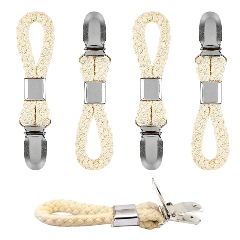 

4PCS Towel Clip Braided Cotton Loop Towel Clip With Metal Clamp Cloth Hanger Home Bathroom Kitchen Accessories Storage Clip-on