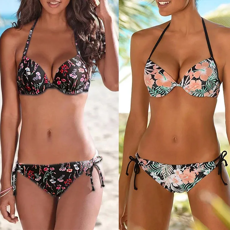 

Sexy Floral Print Bikinis Low Waist Swimsuit Women Bandage Bikini Set Swimwear Brazilian Beachwear 2021 Bathing Suit fashion G40