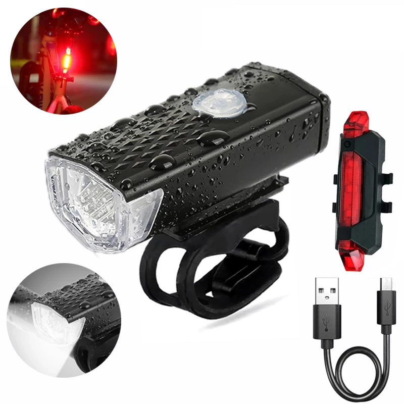 

USB Rechargeable Bike Light MTB Bicycle Front Back Rear Taillight Cycling Safety Warning Light Waterproof Bicycle Lamp Flashligh