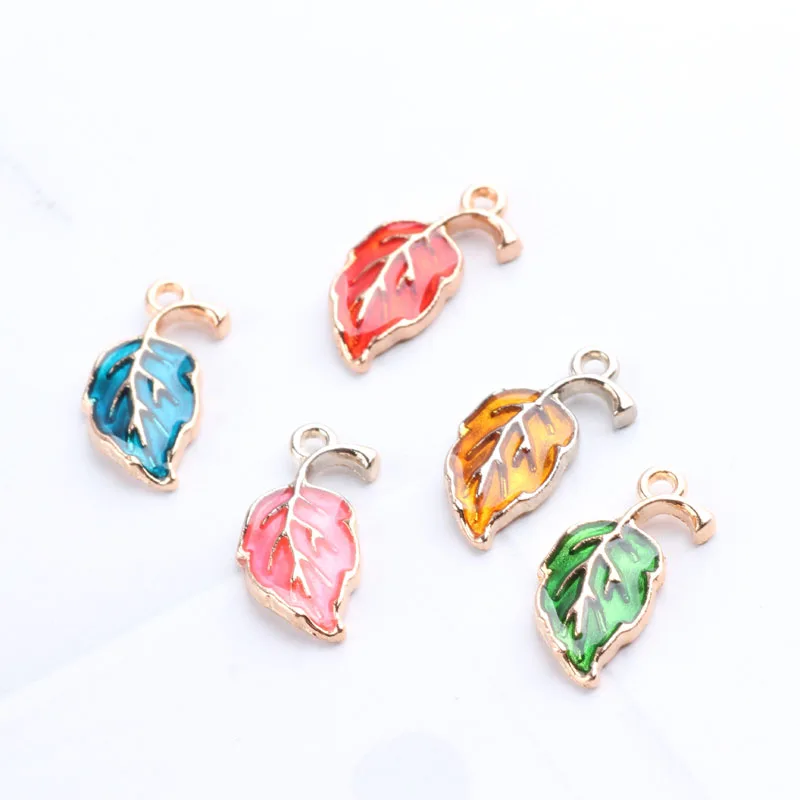 

10pcs Diy Jewelry Accessories Drop Oil Alloy Color Leaf Bracelet Hair Accessory Earrings Pendant Material Handmade Charms