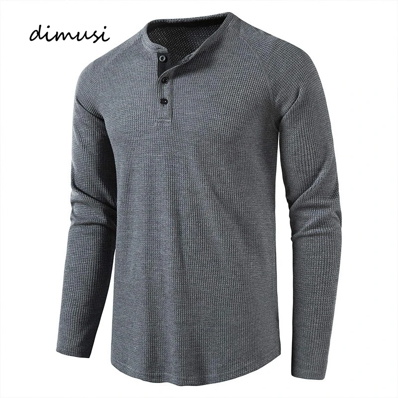 

DIMUSI Autumn Winter Men's T shirt Casual Men Henry Long Sleeve T-shirts Fashion Male Tops Classic Tees Clothing Men's T-shirts