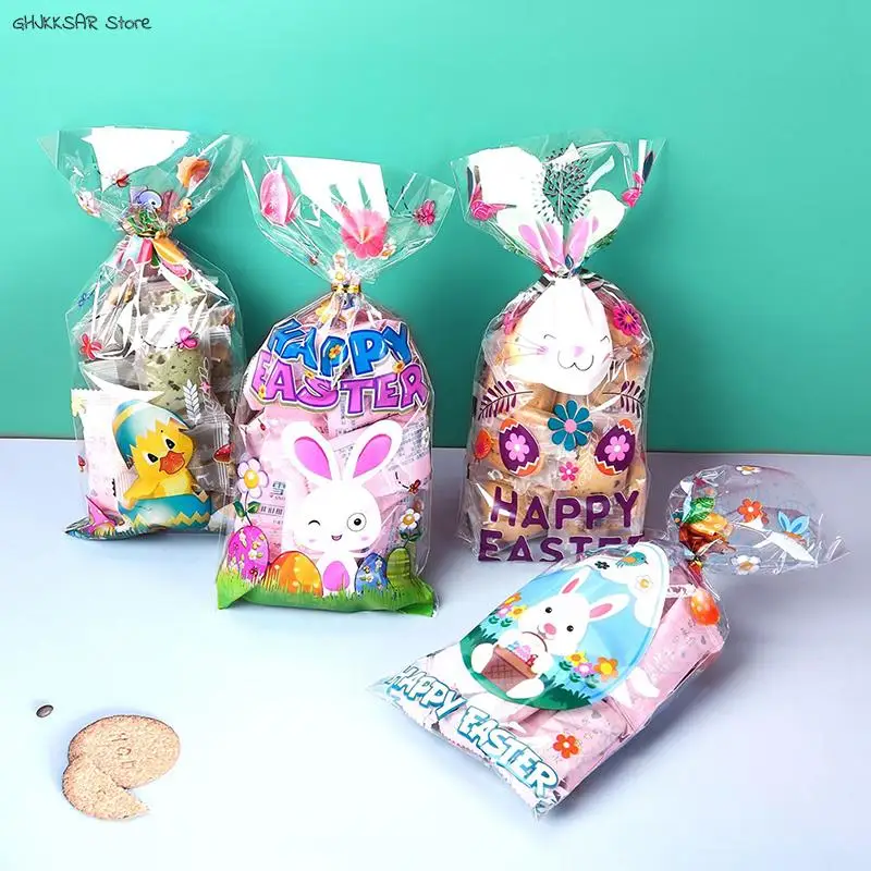 50Pcs Easter Gift Bags With Tie Wire Easter Candy Cookie Bags Cute Bunny Eggs Packaging Pouch Happy Easter Decorations Party