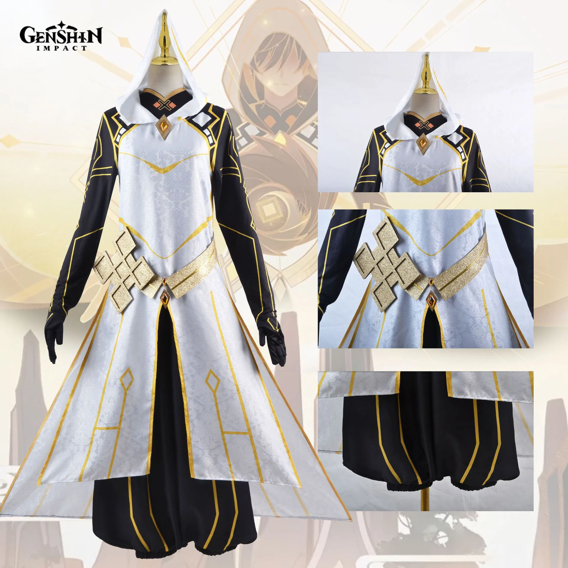 

Костюм для косплея Чжун ли Аррон из игры «Genshin Impact Zhongli», полный комплект, парик, перчатки, зарабатывающий парик для мужчин, одежда на Хэллоуи...