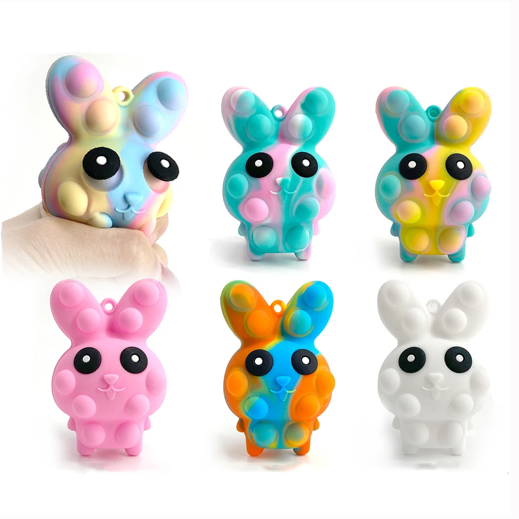 

Silicone 3D Rabbits Fidget Toys Easter Colorful Rabbit Push Bubble Decompression Stress Relief Toy Squishy Toys for Kid gift